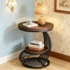 2-Tier round End Table Faux Marble Side Table with Storage Shelf Living Room Coffee Table Sofa Organizer