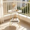 2-Tier round Faux Marble End Table Sofa Bedside Table with Shelves Home Decorative Furniture
