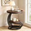 2-Tier round End Table Faux Marble Side Table with Storage Shelf Living Room Coffee Table Sofa Organizer