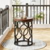 Industrial round End Table Metal Hollow Frame Side Table for Living Room Bedroom Rustic Vintage Style