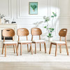 2 walnut colored solid wood dining chairs, white PU soft seat cushions, hollowed out backrests, and home dining chairs.