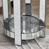 Mirror round table with crystal inlay, 2-layer modern small sofa table with storage space, silver decorative table suitable for living room, bedroom
