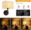 Plug in Wall Sconce with Dimmer Switch and USB Port 9.5'Rectangular Linen Fabric Shade