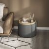 Round Storage Ottoman Coffee Table with Flip Top Tray, Linen Fabric Upholstered Footstool with Hidden Compartment