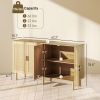 Bohemian Sideboard, 62.2" Buffet Cabinet with 4 Rattan Doors and Shelves for Living Room, Hallway, Natural