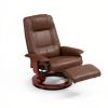 Brown Swivel Recliner Chair PU Leather Reclining Armchair Retractable Footrest Wood Base Adjustable High Back for Small Spaces Living Room RV Bedroom