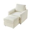 Classic Corduroy Chaise Lounge, Comfy Sofa Chaise Couch Chair, Upholstered Accent Chair with Ottoman for Living Room - Beige