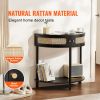 Half-moon Rattan Console Table with 2 Drawers, Rattan Entryway Table with Natural Rattan Sliding Door, Console Table with Storage for Living Room