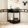 Unique Half Moon Design End Table with Sliding Rattan Door