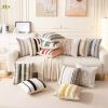 Boho Throw Pillow Covers 18x18 Set of 2 Farmhouse Decorative Cushion Case Striped Square Pillows Cover Chenille Pillow Cases Accent Neutral Pillowcase