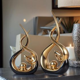 Home Decor Modern Abstract Art Ceramic Statue - 2 PCS Black and Gold Sculptures, Mid Century Modern Decor, Elegant Table Centerpieces for Dining Room