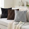 Throw Pillow Covers 18x18 Inch Set of 2, Soft Plush Faux Wool Black Solid Couch Pillow Covers