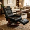 Black Faux Leather Manual Swivel Recliner Lounge Chair with Footrest And Armrest Comfortable Living Room Chair