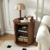 Set of 2 Mid Century Modern Cylinder End Tables with Built-in Charging Station & Sliding Door, 2-Tier Storage Round Nightstands with USB Ports