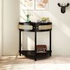Unique Half Moon Design End Table with Sliding Rattan Door