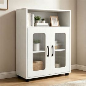 White Modern Engineered Wood Bathroom Cabinet with Open Compartment