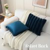 Navy Blue Decorative Throw Pillow Covers 18x18 Inch Set of 2, Square Soft Faux Rabbit Fur Thick Striped Cushion Cover
