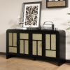 Rattan Sideboard Buffet Cabinet with Storage, 59'' Large Boho Storage Cabinet with 4 Doors and Adjustable Shelves