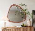 Solid Wood Mirror 45 Inch Asymmetrical Wall Mirror Wooden Framed Mirror Large Sized Dressing Mirror, for Living Room, Bedroom, Bathroom