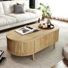 U-Can Minimalist Oval Lift-Top Coffee Table with Hidden Storage and Wood Wave Grain Finish