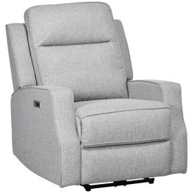 Electric Power Recliner, Wall Hugger Armchair with USB Charging Station, Sofa Recliner with Linen Upholstered Seat and Retractable Footrest, Gray