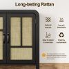 Rattan Sideboard Buffet Cabinet with Storage, 59'' Large Boho Storage Cabinet with 4 Doors and Adjustable Shelves
