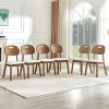 2 walnut colored solid wood dining chairs, white PU soft seat cushions, hollowed out backrests, and home dining chairs.