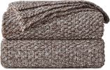 Coffee Knitted Throw Blanket for Couch, Soft, Cozy Machine Washable 100% Cotton Sofa Knit Blankets, Heavy 3.0lb Weight, 51 x 63 Inches
