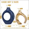 Navy Blue Home Decor Ceramic Vase, Navy Blue Gold Round Vase with Holes Set of 2, Suitable for Wedding Entrance Decoration, Bookshelf, Mantel