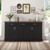 63" Fluted Sideboard Buffet Cabinet with Storage, Modern Coffee Bar Station with 4 Doors and 3 Drawers
