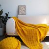 Yellow Diamond Pattern Knitted Throw Blanket with Tassels – Decorative Blanket for Home Décor Accent