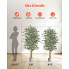 6FT Artificial Ficus Tree with Black Pot, Tall Faux Ficus Plant with Natural Wood Trunk and Realistic Green Leaves, Indoor Fake Silk Tree for Home
