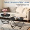 Modern Geometric Coffee Table Set of 2, Round Nesting Side Tables with Hidden Storage, Movable End Tables for Living Room Decor & Practical Use, Black