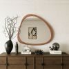 Solid Wood Mirror 45 Inch Asymmetrical Wall Mirror Wooden Framed Mirror Large Sized Dressing Mirror, for Living Room, Bedroom, Bathroom