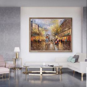 Handmade Oil Painting Paris city art painting People walking in the bustling streets of Paris Large Original Paris City Landscape oil painting Framele (style: 02, size: 50x70cm)