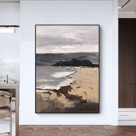 Hand Painted Oil Painting Large Black and Beige Texture Painting Black Texture Painting Beige Minimalist Painting White Wall Art Abstract Paining Wall (style: 01, size: 90x120cm)
