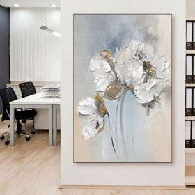 Handmade Oil Painting Fancy Wall Art Personalized Gifts Abstract White Floral Painting On canvas Large Flower Oil Painting Minimalist Modern Living Ro (style: 01, size: 100x150cm)