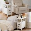 End Table with Charging Station,Side Tables with USB Ports & Outlets,Side Table with 2 Drawers, Small Wood Bedside Table, Small Rustic Side Table