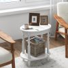 2-Tier Oval Side Table with Storage Shelf and Solid Wood Legs