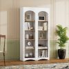 ON-TREND Free Standing 5 Tier Bookshelves, Bookcases Set of 2, Farmhouse Two-Tone Storage Cabinet with Adjustable Shelves