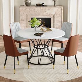 Table and chair set.A circular white MDF dining table with a diameter of 47.3 inches (Color: as Pic)