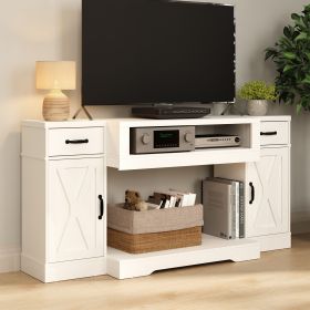 Farmhouse TV Stands, Media Console Table with Adjustable Shelves & Double-door, Entertainment Center for TVs up to 75'' (Main Color: White, Main Material: MDF)