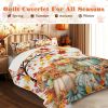 3PCS Colorful Oil Painting Pumpkin Pattern Quilt Set for All Seasons Flower Fall Leaves Bedding Set with 2 Pillowcases for Kids Adults Thanksgiving Da