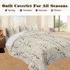 3 pcs Cherry Blossom Quilted Bedspread Set, Beige Floral Branch Print Quilt Set, Lightweight Reversible Coverlet with Pillow Shams