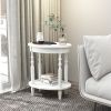 2-Tier Oval Side Table with Storage Shelf and Solid Wood Legs